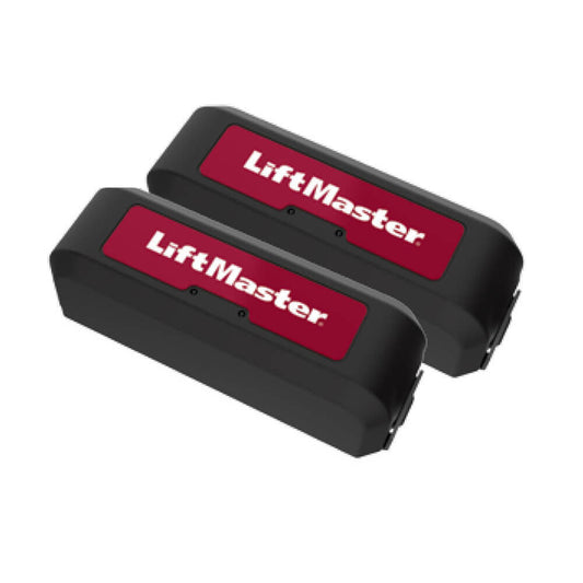 two black plastic boxes with red liftmaster logo on each