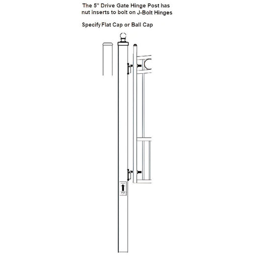 Diagram of Gate hinge Post with ball cap and flat cap