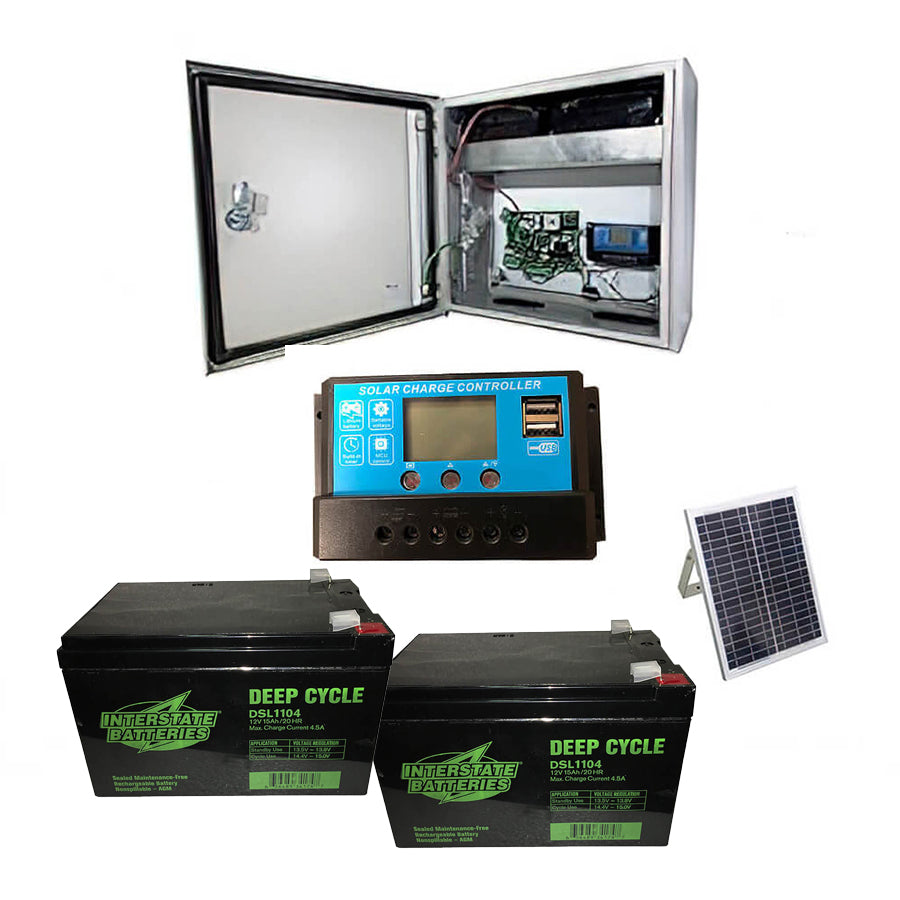 driveway gate solar kit, batteries, control boxes, solar panel