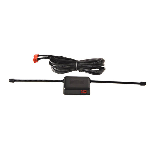 auto gate opener equipment: black cable and black antenna box 