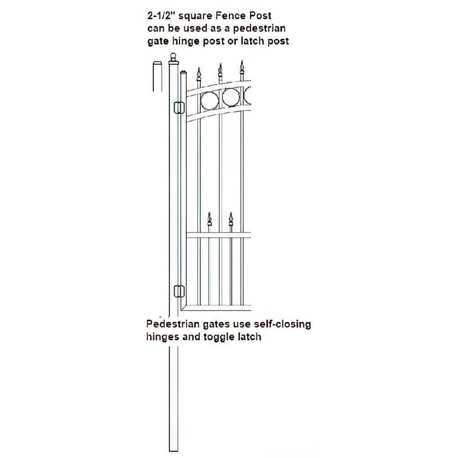 diagram of gate hinge post with measurements and labels