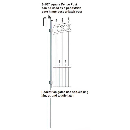 diagram of gate hinge post with measurements and labels
